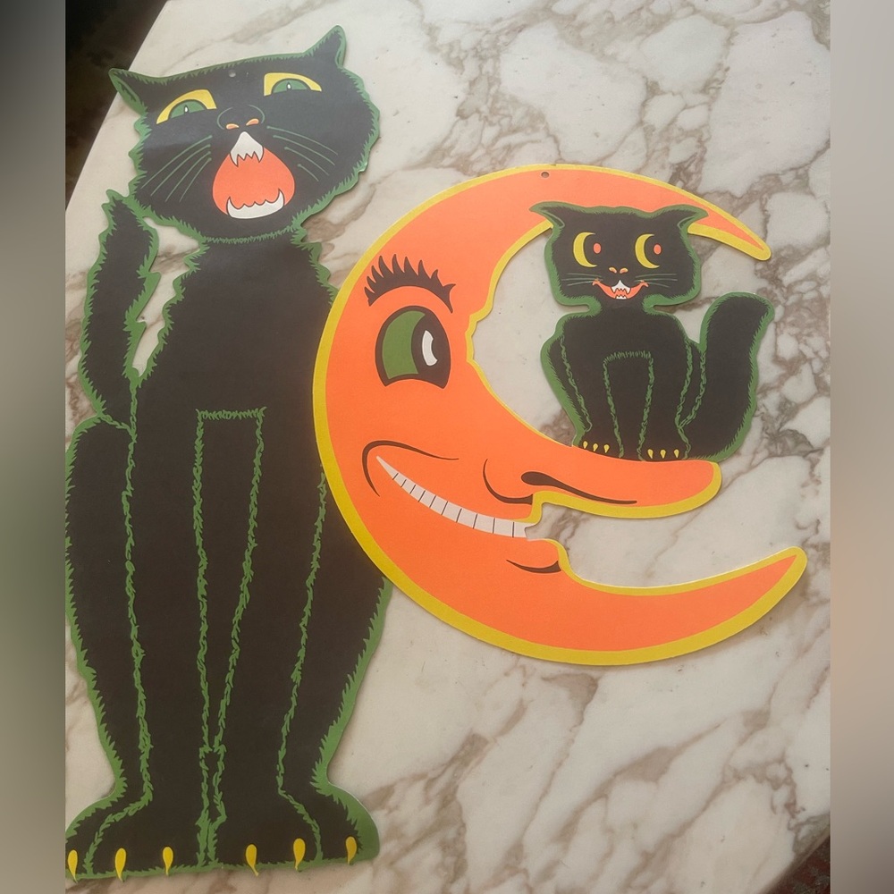 Beistle Black Cat and Moon - Lot of 2 - Vintage Halloween - Picture 3 of 4